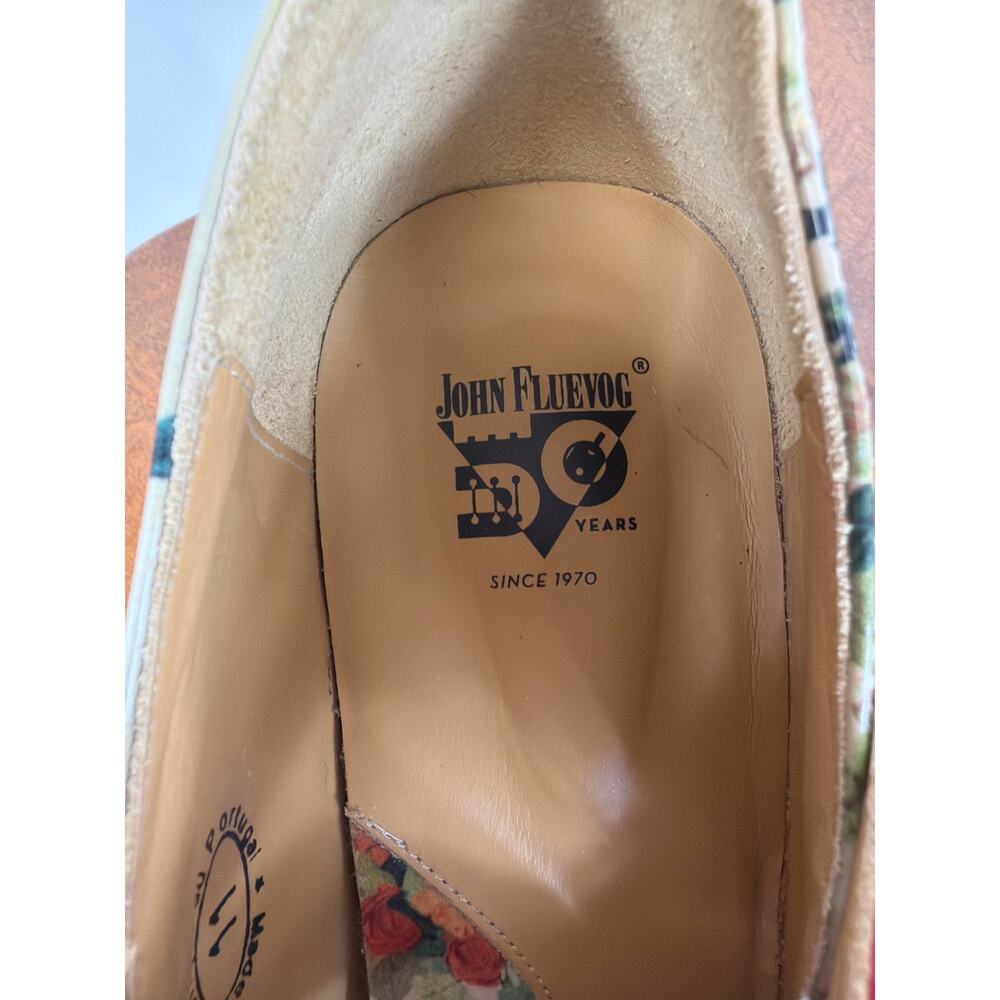 John Fluevog Green Multicolored Floral Button Red Straps Mary Janes 11 - Picture 6 of 7